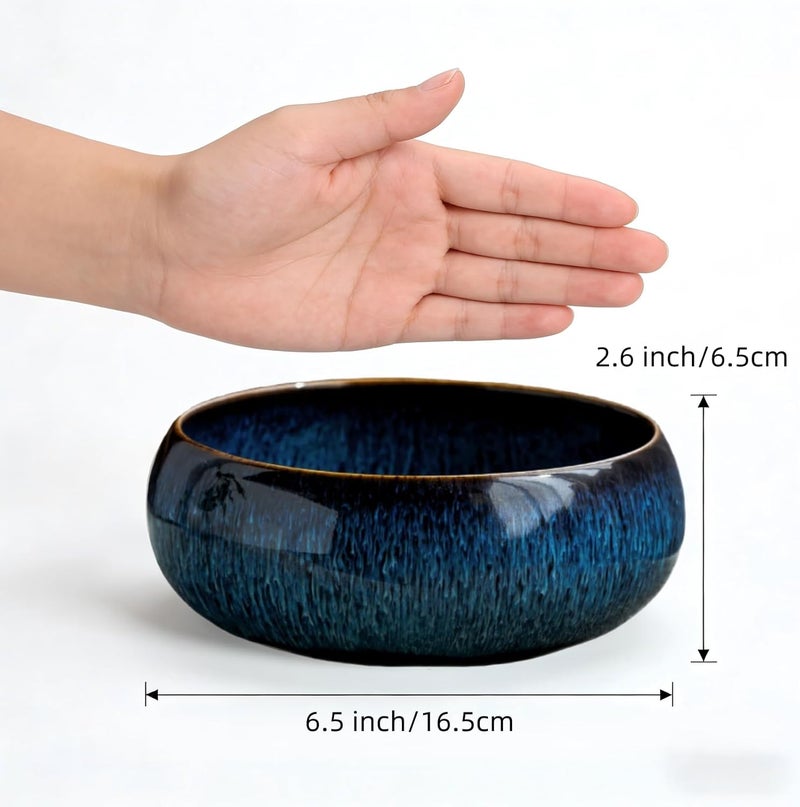 FLARINGEXTRA1 Water Lotus Bowl Planter Kit - Japanese Compote Bowl Ikebana Vase Set w/ 1.8" Floral Frog- Ideal for Ikebana, Flower Arrangement & Hydroponic Planting (Blue) - Image 2